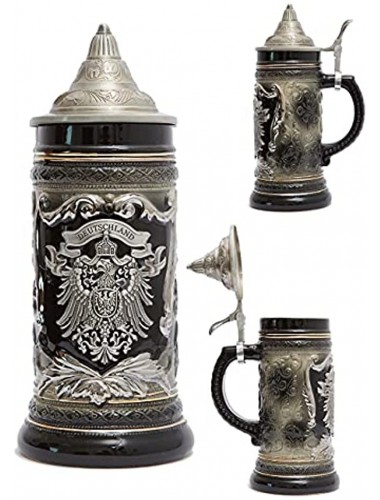 HAUCOZE Beer Stein Mug German Eagle Medallion Drinking Tankard with Petwer Lid for Birthday Gifts Men Father Husband 0.6 Liter