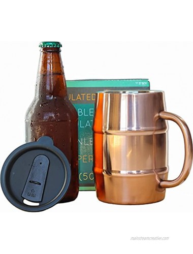 Insulated Beer Mug Ice Cold to the Last Drop! Perfect Gift for Beer Lovers Double Wall Stainless Steel Copper Plated 17oz 500mL