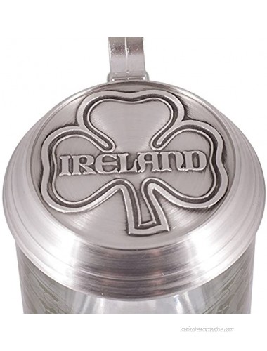 Ireland Glass Beer Stein with Pewter Lid and Pewter Shamrock