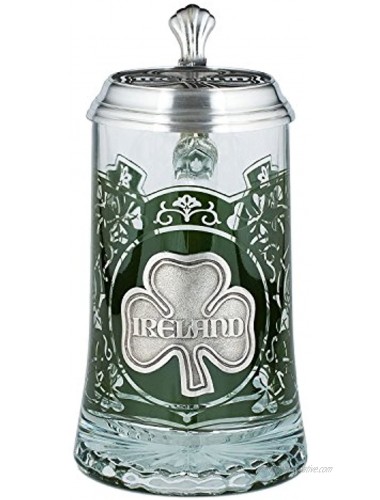 Ireland Glass Beer Stein with Pewter Lid and Pewter Shamrock