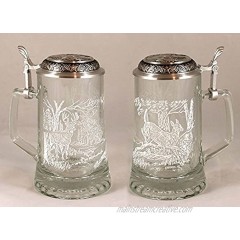 JAMES MEGER GLASS WHITE TAIL DEER STEIN Etched German Glass Beer Stein w  Pewter Lid Made in Germany