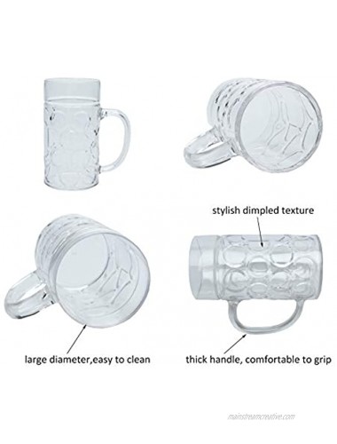Mini Plastic Beer Mugs 8oz Dimpled Plastic Oktoberfest Beer Steins Clear Plastic Cups with Handles for Kids Dishwasher-Safe 10 Pcs