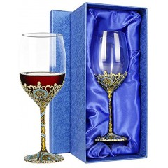 Momugs 12 OZ Wine Glass Mugs Blue Clear Bright Water Drill Laser Cutting Bottom Wine Glasses for Men Women Couple