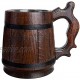 MyFancyCraft Wood Beer Mug with Box Stainless Steel Cup Men Souvenir Handmade Retro Brown