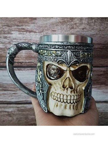 Panker Viking Drinking Skull Mug，Medieval Style Skull Skeleton Coffee Mug Stainless Steel Liner Viking Pirate Skull Warrior Beer Mug for Coffee Juice Wine Liquor Beer 450 Ml -15 Oz