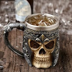 Panker Viking Drinking Skull Mug，Medieval Style Skull Skeleton Coffee Mug Stainless Steel Liner Viking Pirate Skull Warrior Beer Mug for Coffee Juice Wine Liquor Beer 450 Ml -15 Oz