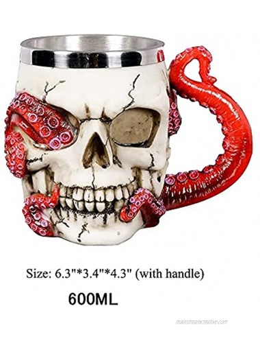 PROVIVID Skull Coffee Mugs with Handle Stainless Steel 3D Skull Beer Mug Realistic Resin Octopus Tentacle Beverage Drinking Cup Drinkware Mug Unique Gift for Men 13oz