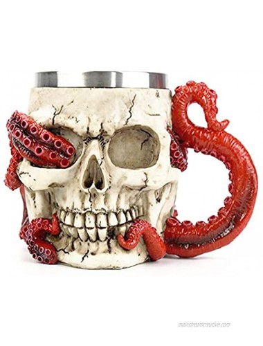 PROVIVID Skull Coffee Mugs with Handle Stainless Steel 3D Skull Beer Mug Realistic Resin Octopus Tentacle Beverage Drinking Cup Drinkware Mug Unique Gift for Men 13oz