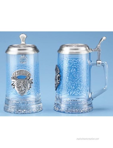 Scotland German Glass Beer Stein Scottish Mug Pewter Knotwork Thistles Decal
