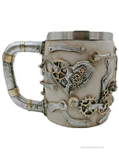 Skull Beer Coffee Mug Stainless Steel Viking Warrior Skull Beer Mugs Mechanical Gear Pipeline Design Beer Stein Tankard Drink Cup for Men Halloween Decor 13oz