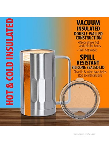 Stainless Steel Beer Mug with Lid 20 Ounce Double Walled Vacuum Insulated Beer Mug by Maxam Shatterproof and Spill Resistant 1