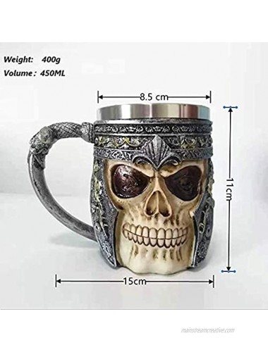 Touker Medieval Skull Mug Viking Drinking Pirate Mug Creative Gothic Stainless Steel Beer Coffee Cup for Tea Coffee Ale Rum Beer Juice Party Bar Drinking 450 Ml -15 Oz Mug