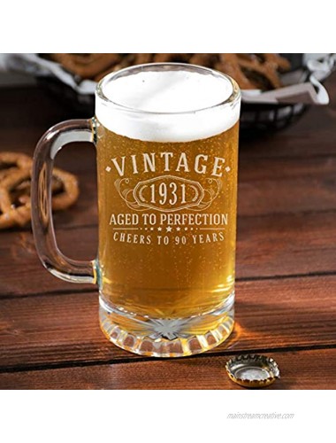Vintage 1931 Etched 16oz Glass Beer Mug 90th Birthday Aged to Perfection 90 years old gifts
