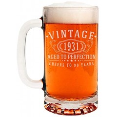 Vintage 1931 Etched 16oz Glass Beer Mug 90th Birthday Aged to Perfection 90 years old gifts