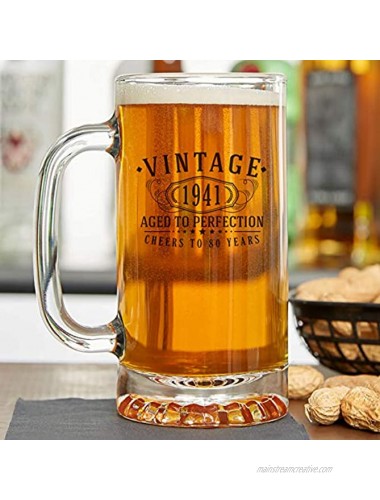 Vintage 1941 Printed 16oz Glass Beer Mug 80th Birthday Aged to Perfection 80 years old gifts