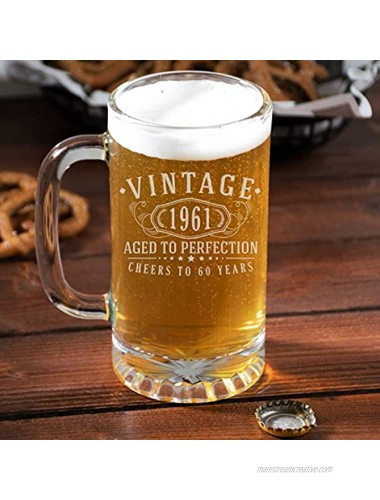 Vintage 1961 Etched 16oz Glass Beer Mug 60th Birthday Aged to Perfection 60 years old gifts