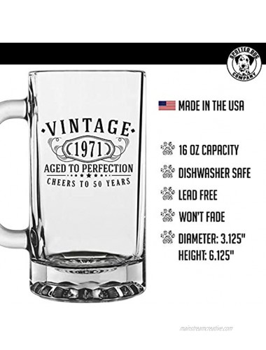 Vintage 1971 Printed 16oz Glass Beer Mug 50th Birthday Aged to Perfection 50 years old gifts