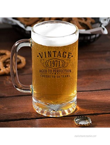 Vintage 1971 Printed 16oz Glass Beer Mug 50th Birthday Aged to Perfection 50 years old gifts
