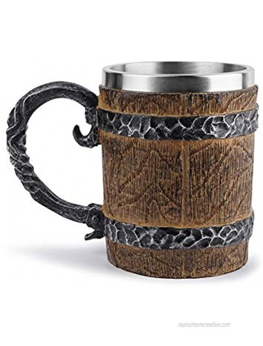 Wooden Barrel Beer Mug 450 ml Wood Stainless Steel Viking Cup with Handle Double Wall Cocktail Mug for Bar Restaurant Home Decor Unique Gift