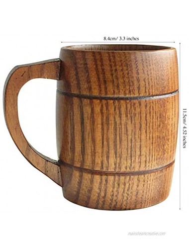 Wooden Beer Mugs,Top Grade Natural Handmade Retro Brown Drinkware with Handle for Drinking Tea Coffee Wine Beer Hot Drinks,500 ML Cup for Men Women