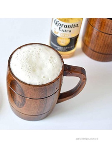 Wooden Beer Mugs,Top Grade Natural Handmade Retro Brown Drinkware with Handle for Drinking Tea Coffee Wine Beer Hot Drinks,500 ML Cup for Men Women
